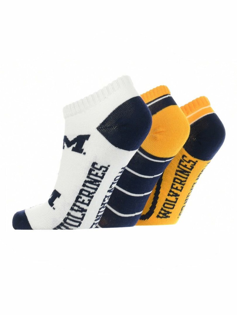 Ncaa Socks * | Best Deal Tck Michigan Wolverines No Show Socks Full Field 3 Pack All Schools Blue/Maize/White