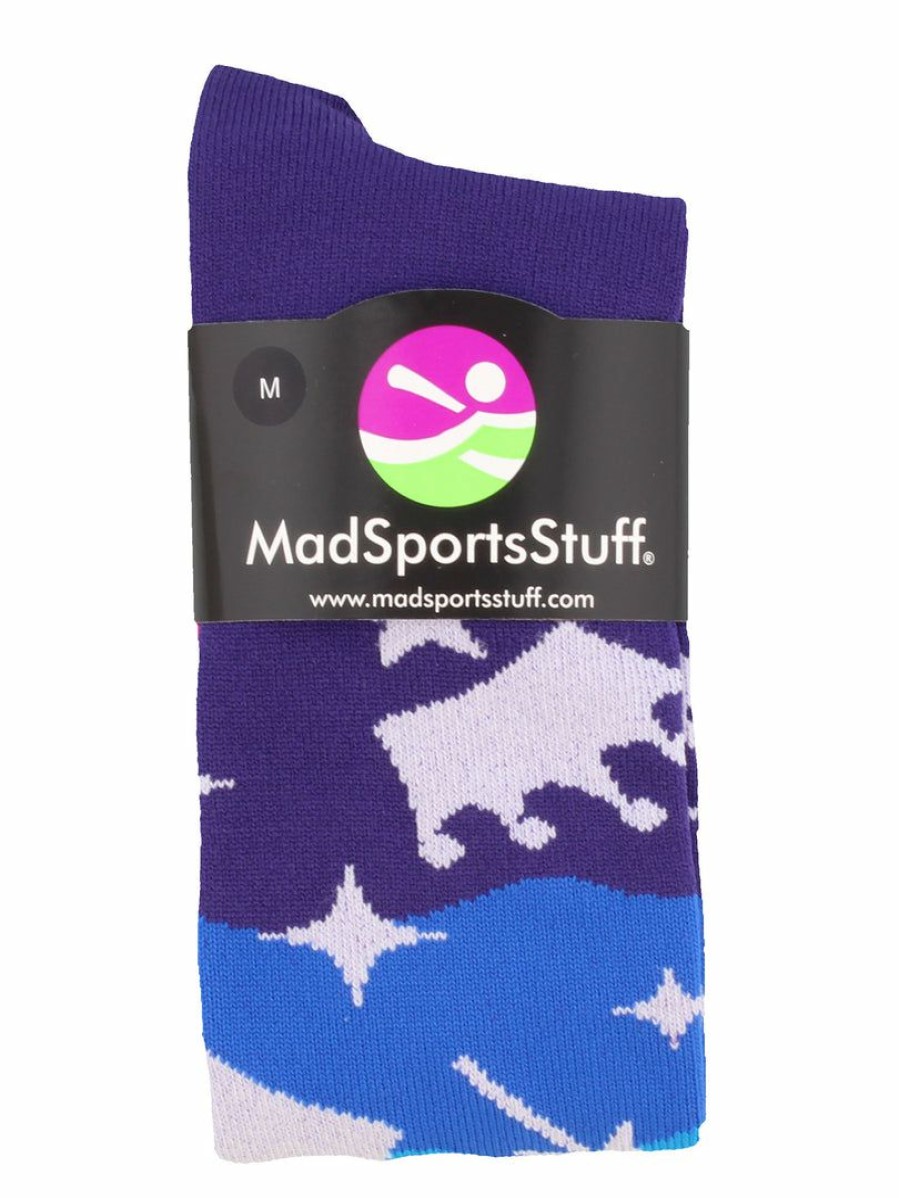 Ncaa Socks * | Best Reviews Of Madsportsstuff Neon Princess Crowns And Wands Athletic Over The Calf Socks Neon Pink/Blue/Purple