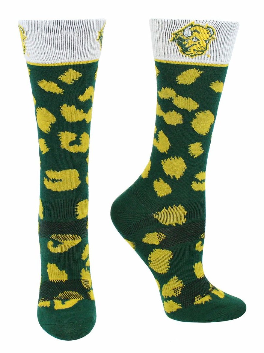 Ncaa Socks * | Coupon Tck North Dakota State Bison Socks Womens Savage Crew Socks Green/Yellow