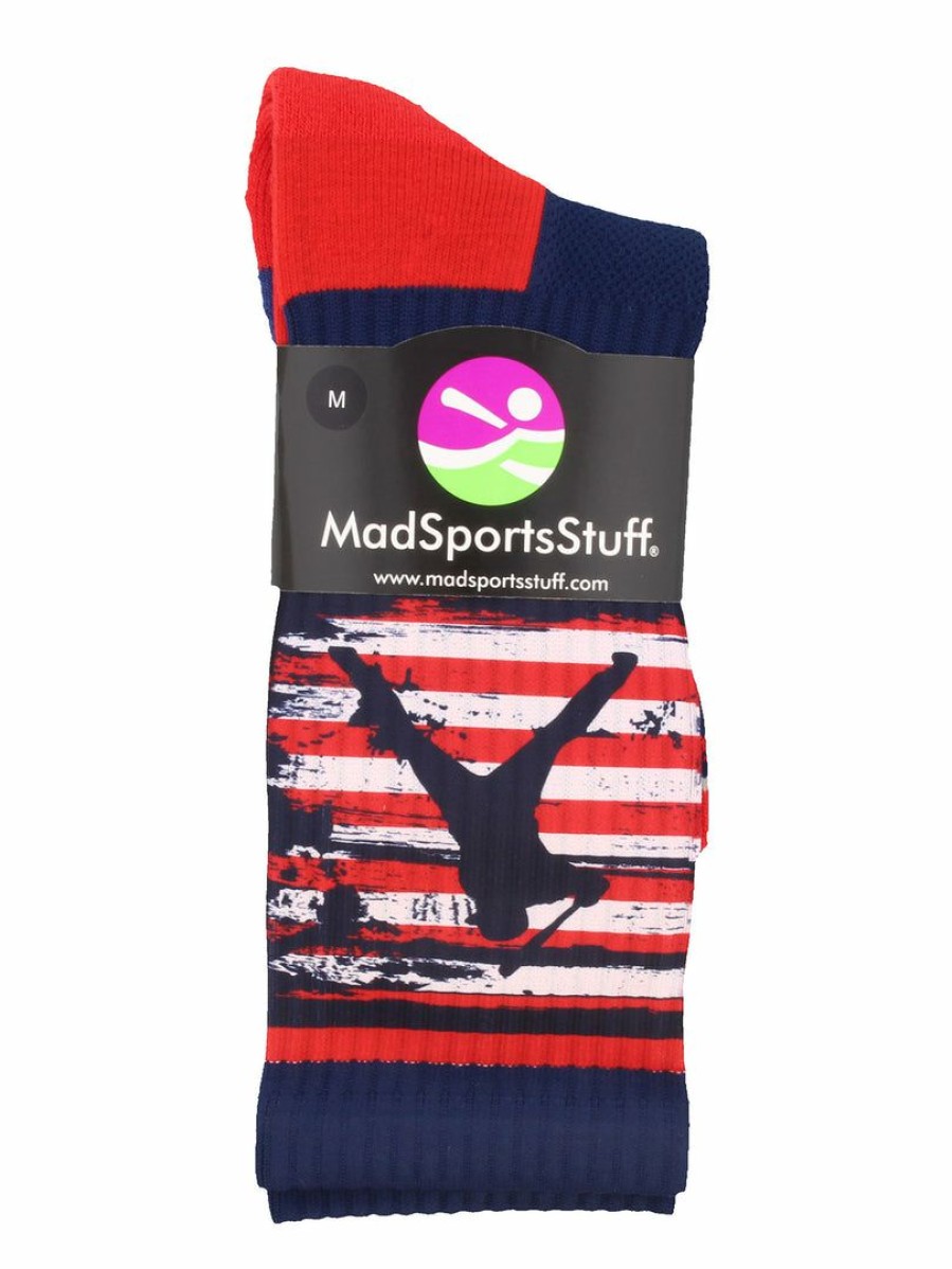 Ncaa Socks * | Best Pirce Madsportsstuff Usa American Flag Baseball Player Athletic Crew Socks Navy/Red/White