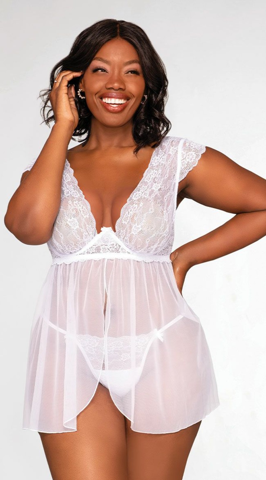 Lingerie * | Dreamgirl Plus Size Bridal Babe Flyaway Babydoll Set