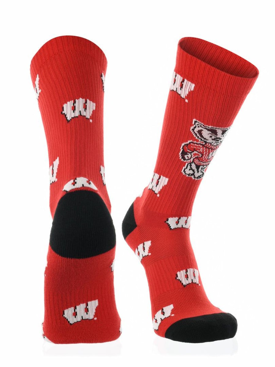 Ncaa Socks * | Top 10 Tck All Schools Wisconsin Badgers Socks Crew Length Sock Mayhem Red/Black/White