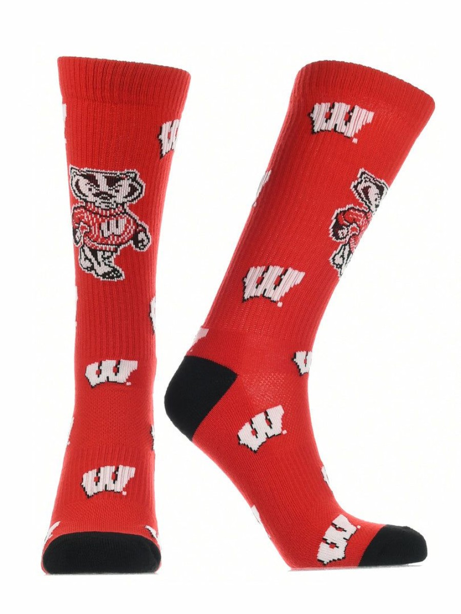 Ncaa Socks * | Top 10 Tck All Schools Wisconsin Badgers Socks Crew Length Sock Mayhem Red/Black/White