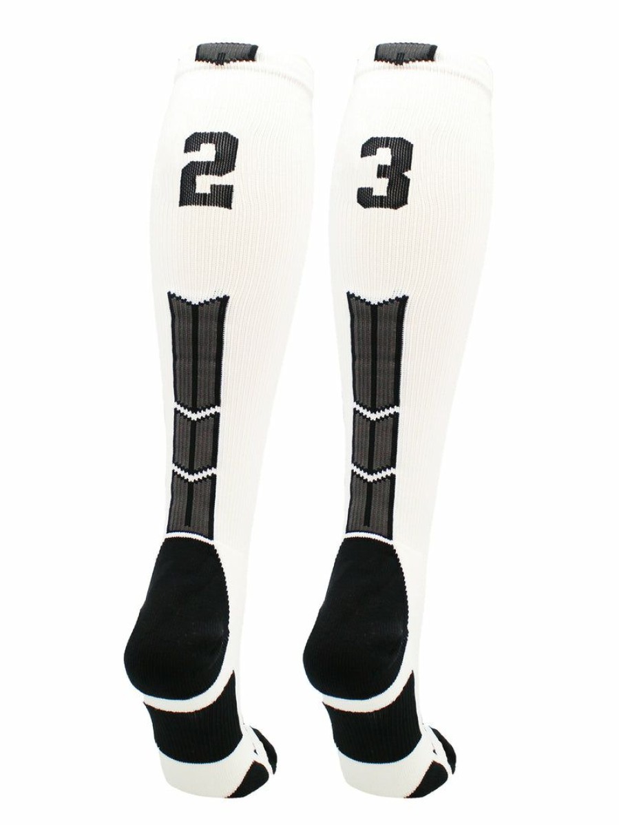 Ncaa Socks * | Flash Sale Madsportsstuff White Player Id Custom Number Over The Calf Socks For Softball Baseball Football Boys And Girls Softball Socks