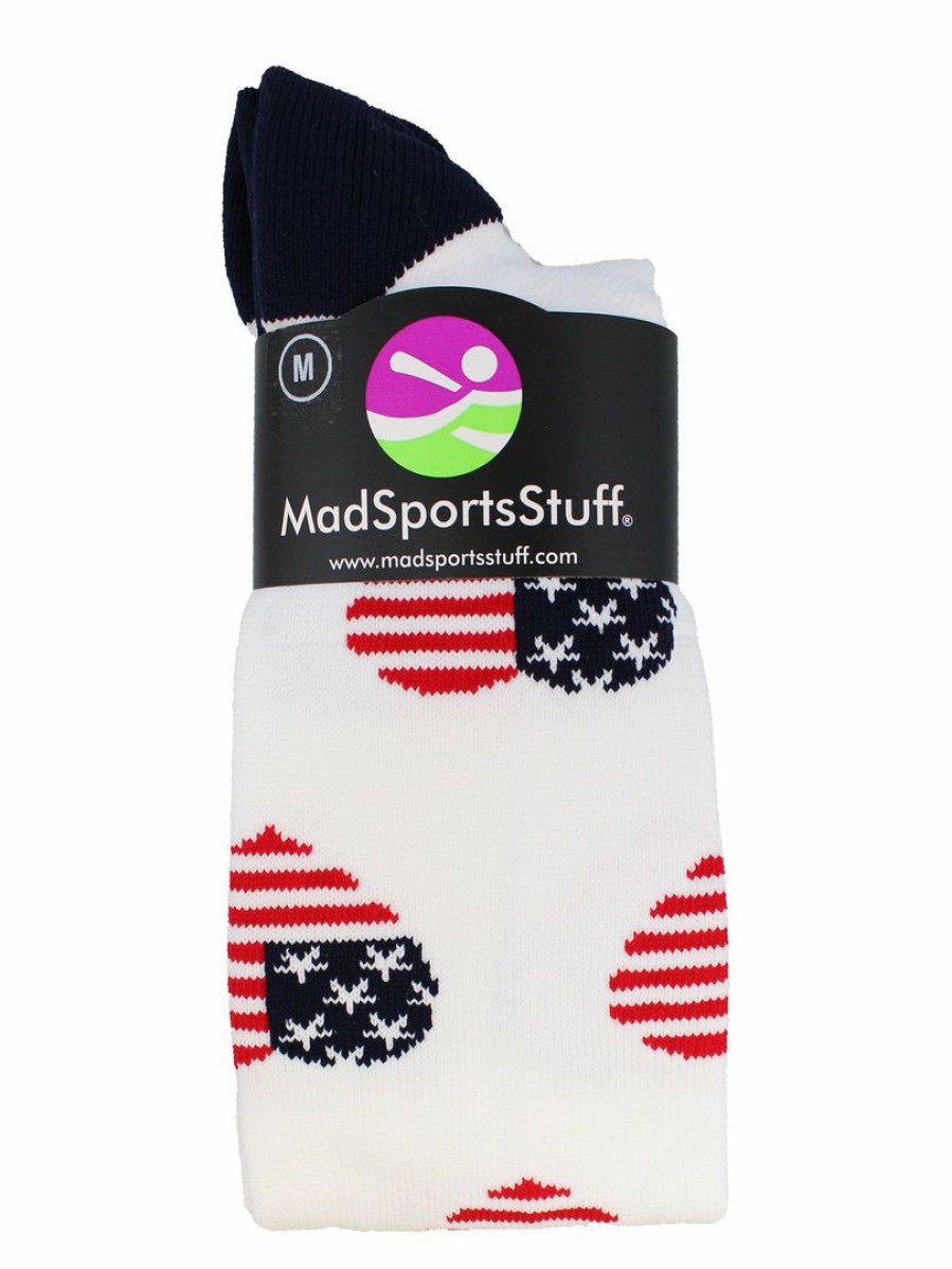 Ncaa Socks * | Cheapest Madsportsstuff Love Usa American Flag Heart Socks Over The Calf White/Navy/Red