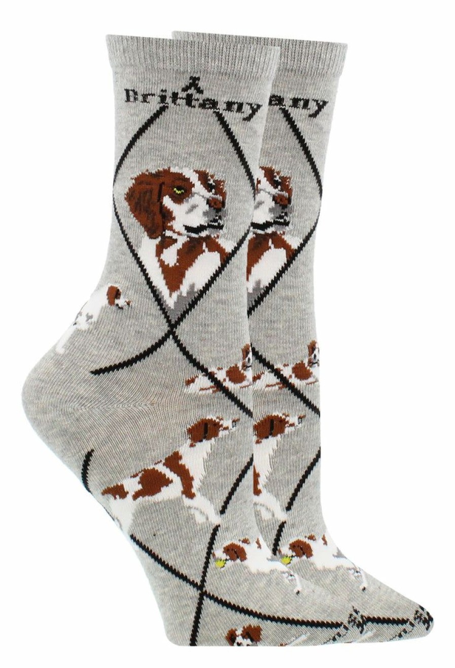 Ncaa Socks * | Buy Whd Brittany Spaniel Socks For Women Gift For Dog Lovers Crazy Socks Crew Gray