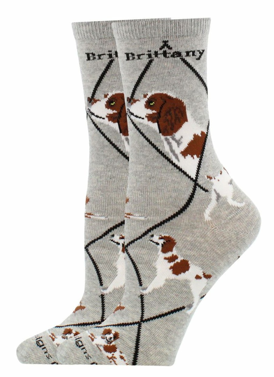 Ncaa Socks * | Buy Whd Brittany Spaniel Socks For Women Gift For Dog Lovers Crazy Socks Crew Gray