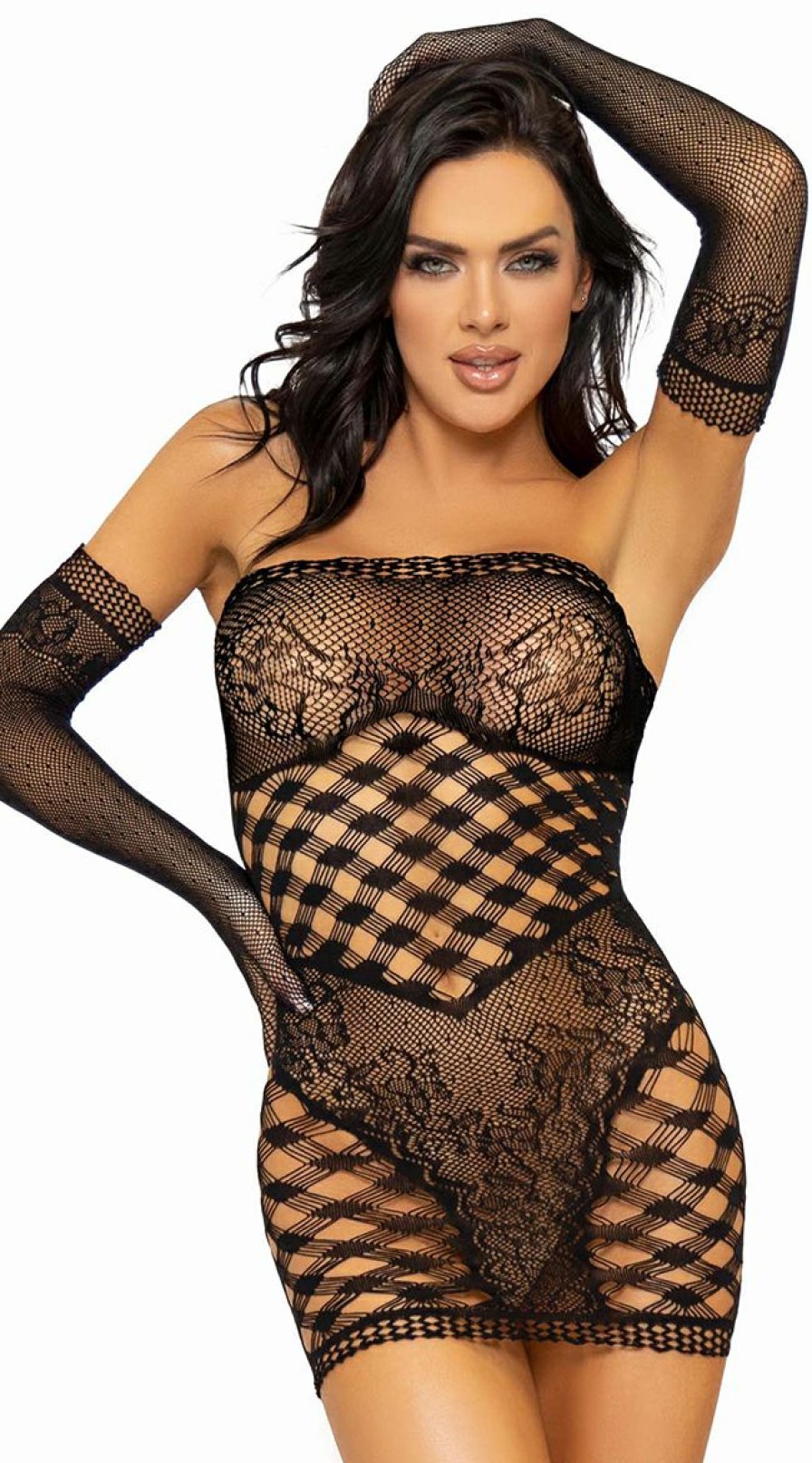 Lingerie * | Leg Avenue Netted Tube Dress And Gloves Set