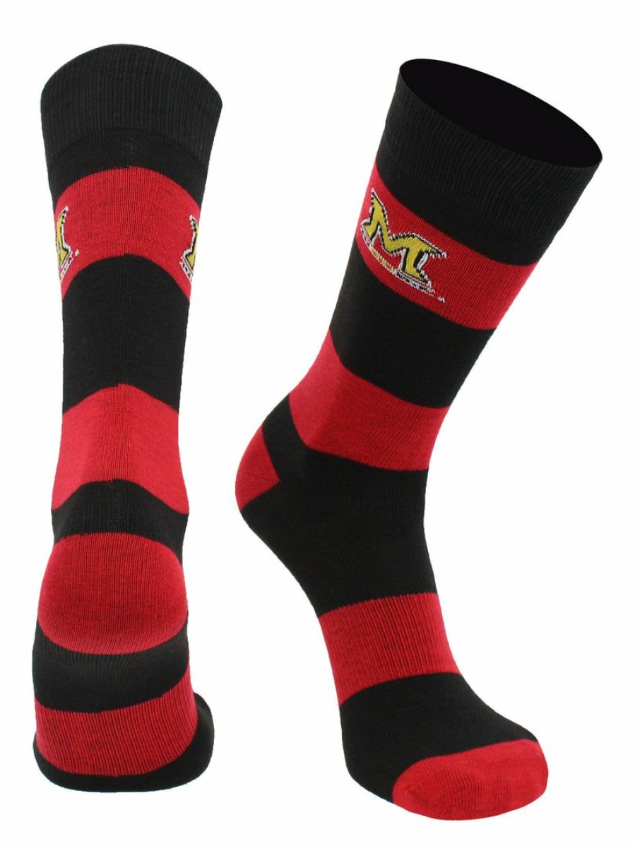 Ncaa Socks * | Best Reviews Of Tck Maryland Terrapins Socks Game Day Striped Crew Socks Red/Black