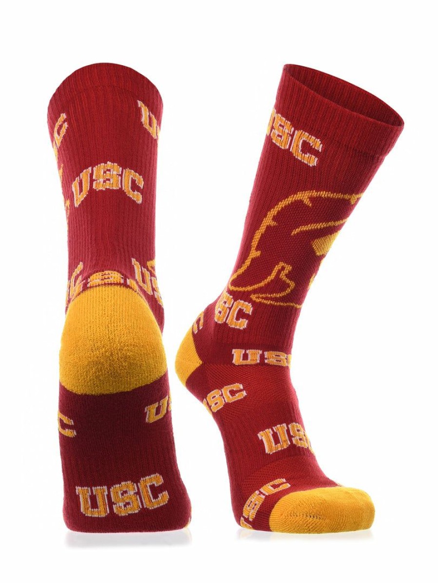 Ncaa Socks * | Coupon Tck All Schools Usc Trojans Socks Crew Length Sock Mayhem Red/Gold