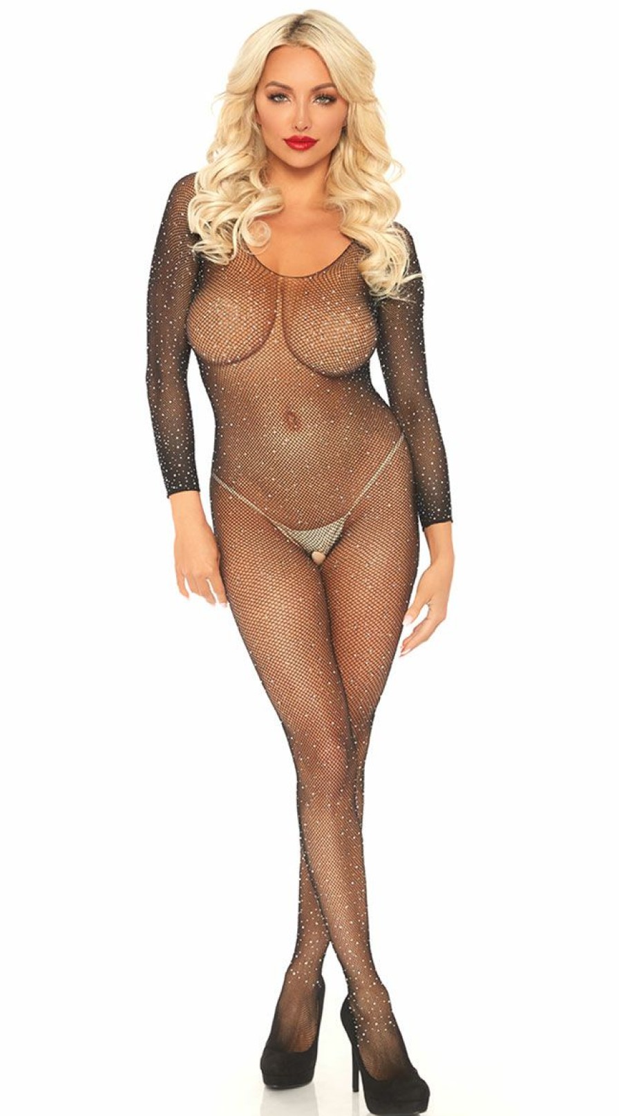 Lingerie * | Leg Avenue Crystal Seamless Fishnet Bodystocking