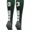 Ncaa Socks * | Best Reviews Of Madsportsstuff Dark Green Player Id Custom Number Over The Calf Socks For Softball Baseball Football Boys And Girls Softball Socks