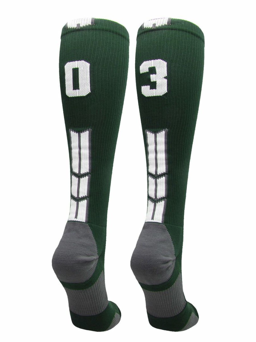 Ncaa Socks * | Best Reviews Of Madsportsstuff Dark Green Player Id Custom Number Over The Calf Socks For Softball Baseball Football Boys And Girls Softball Socks