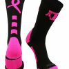 Ncaa Socks * | Coupon Tck All Schools Texas A&M Aggies Breast Cancer Awareness Crew Socks Black/Neon Pink