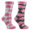 Ncaa Socks * | Best Deal Whd Crazy Socks Crew Pig Socks For Women Pig Lovers Gift 2-Pack Ash/Charcoal Heather