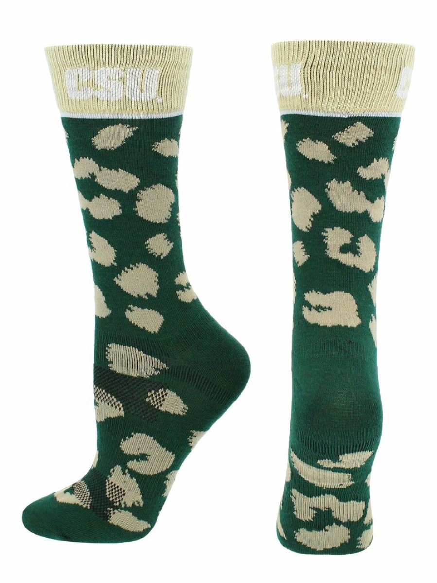 Ncaa Socks * | Deals Tck All Schools Csu Colorado State Rams Socks Womens Savage Crew Socks Green/Gold