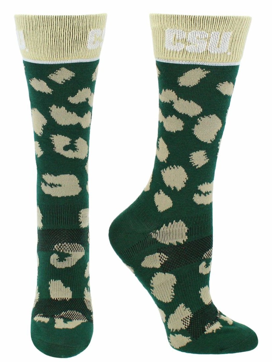 Ncaa Socks * | Deals Tck All Schools Csu Colorado State Rams Socks Womens Savage Crew Socks Green/Gold