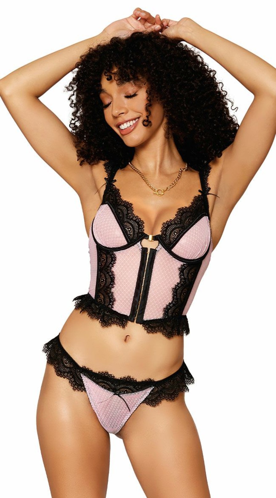 Lingerie * | Dreamgirl Feminine Mesh And Lace Bustier Set