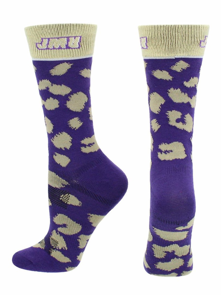 Ncaa Socks * | Best Sale Tck James Madison Dukes Socks Womens Savage Crew Socks All Schools Purple/Gold