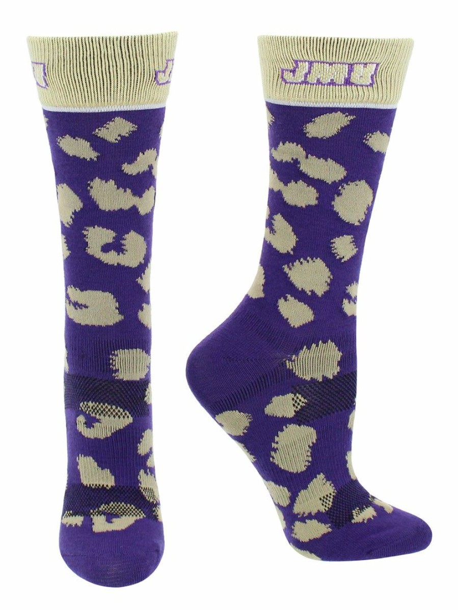 Ncaa Socks * | Best Sale Tck James Madison Dukes Socks Womens Savage Crew Socks All Schools Purple/Gold