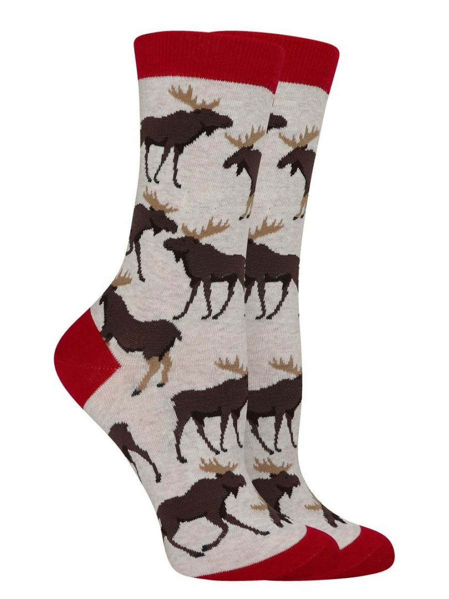 Ncaa Socks * | Budget Whd Moose Socks For Women Gift For Animal Lovers Crazy Socks Crew