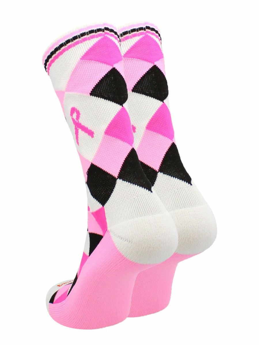 Ncaa Socks * | Brand New Tck Breast Cancer Awareness Ribbon Argyle Crew Socks Pink Black White/Pink/Hot Pink/Black