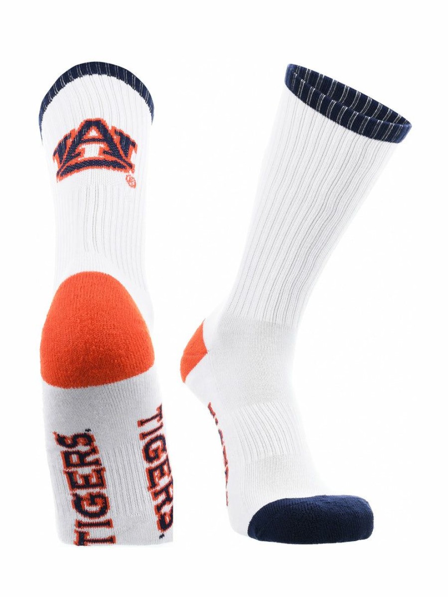 Ncaa Socks * | New Tck All Schools Auburn Tigers Socks Basic Crew White Socks White/Blue/Orange