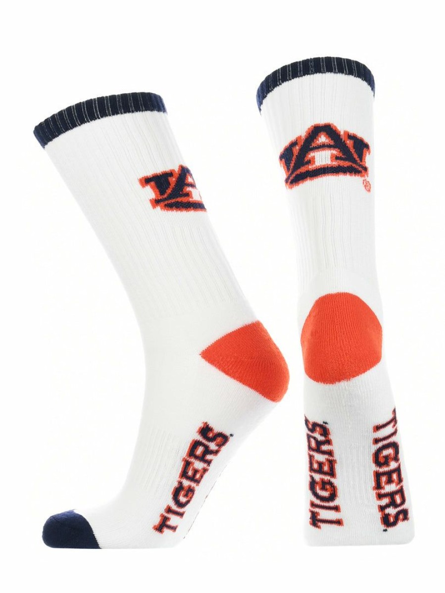 Ncaa Socks * | New Tck All Schools Auburn Tigers Socks Basic Crew White Socks White/Blue/Orange