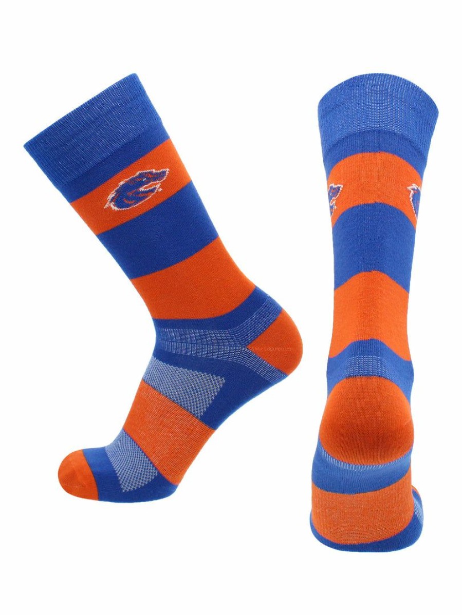 Ncaa Socks * | Flash Sale Tck Boise State Broncos Socks Game Day Striped Crew Socks All Schools Blue/Orange