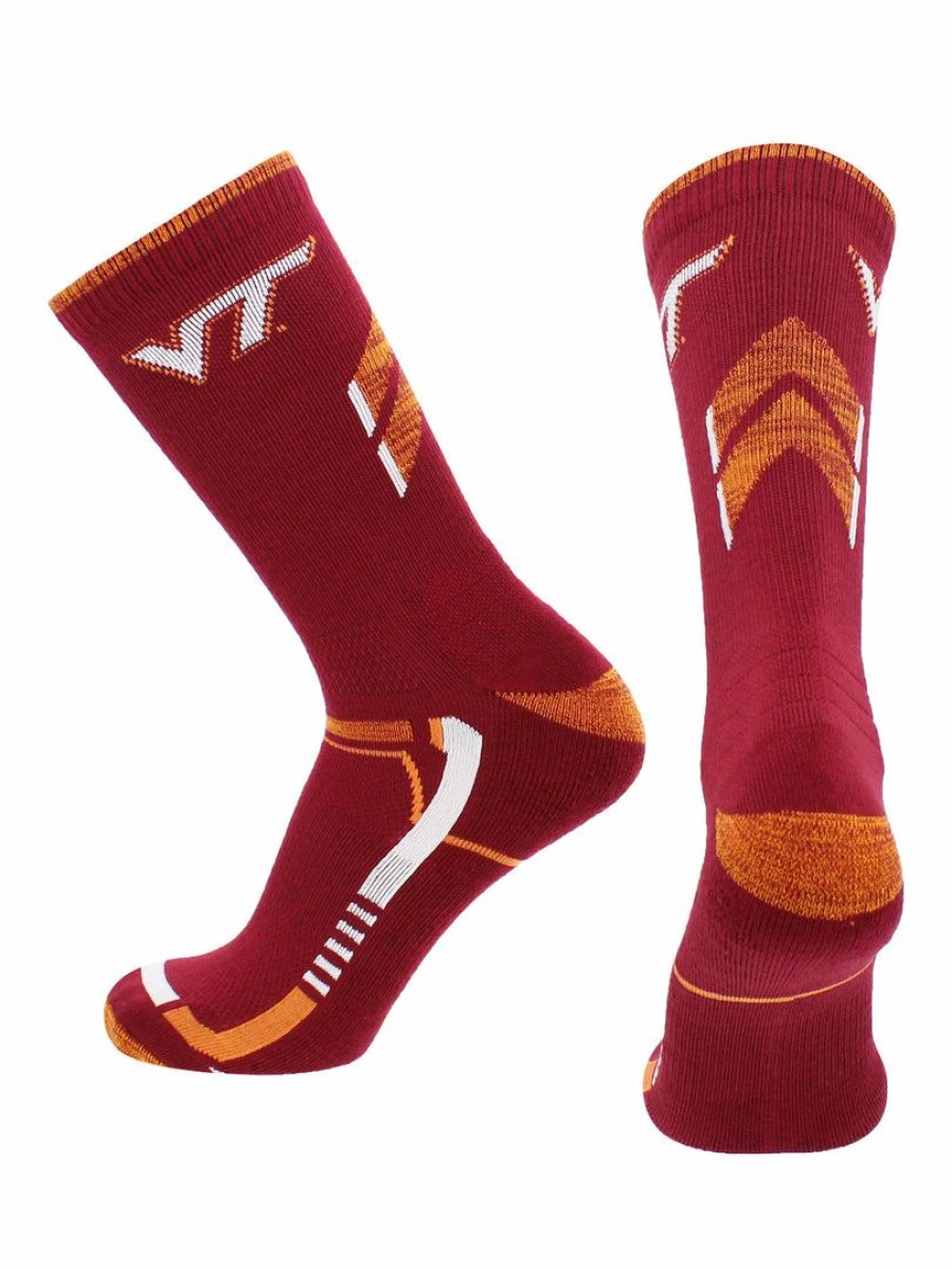 Ncaa Socks * | Outlet Tck Virginia Tech Hokies Socks Virginia Tech University Hokies Champion Crew Socks All Schools Maroon/Gold