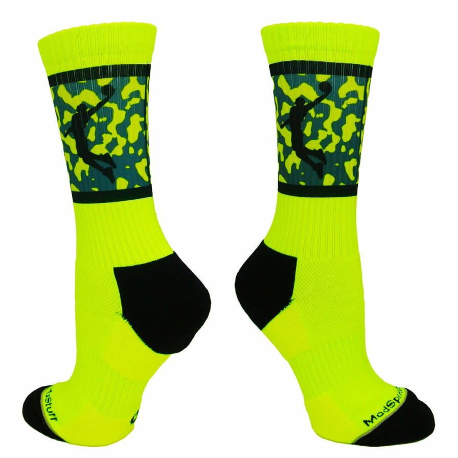 Ncaa Socks * | Wholesale Madsportsstuff Basketball Socks With Player On Camo Crew Socks Neon Yellow/Black