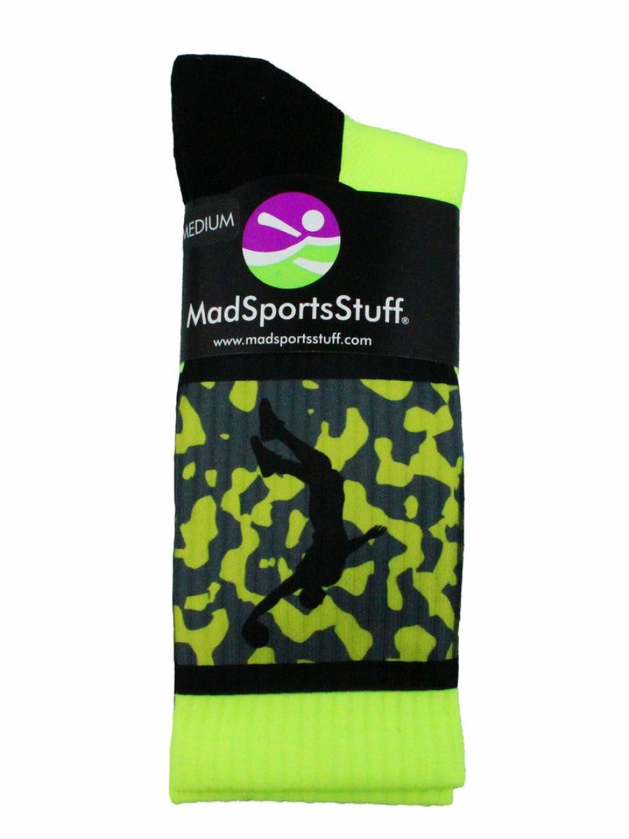 Ncaa Socks * | Wholesale Madsportsstuff Basketball Socks With Player On Camo Crew Socks Neon Yellow/Black