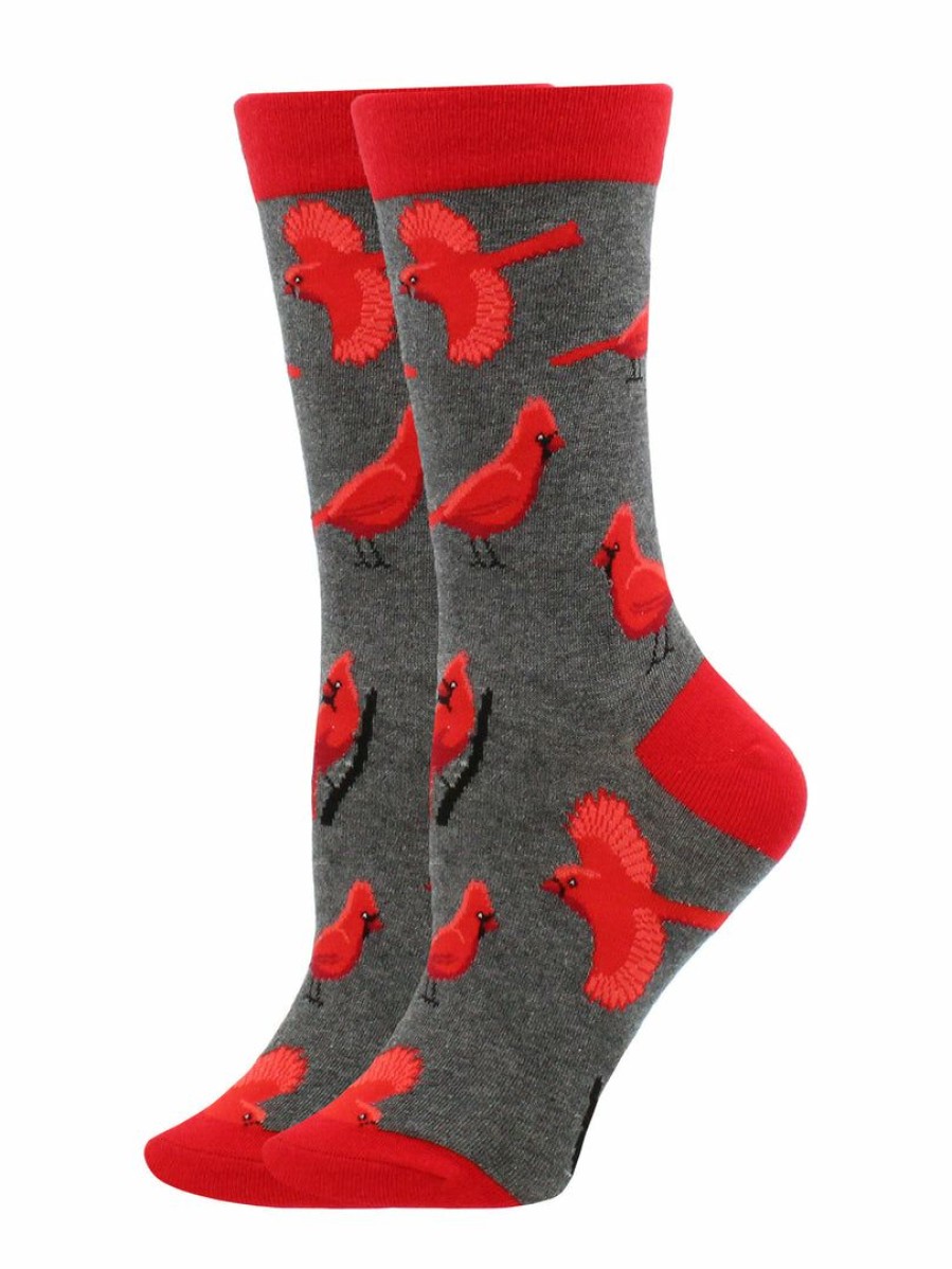 Ncaa Socks * | Buy Whd Crazy Socks Crew Cardinal Bird Socks For Women Gift For Bird Lovers Dark Gray