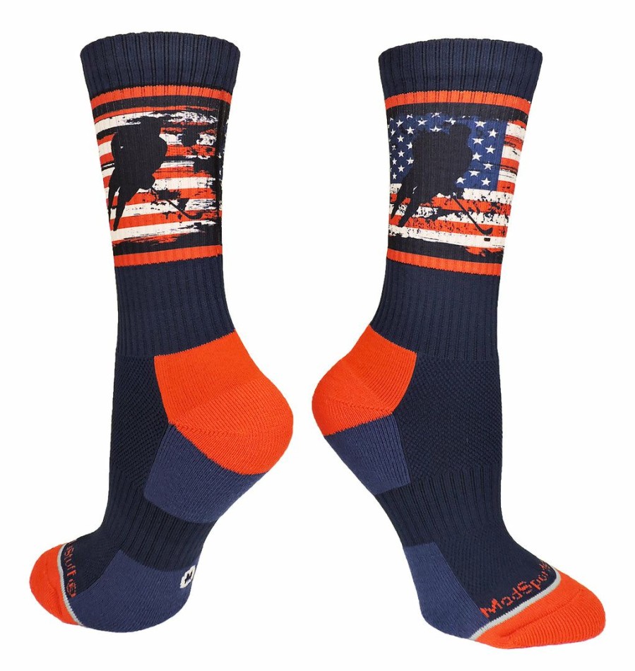 Ncaa Socks * | Top 10 Madsportsstuff Usa Hockey Socks Crew Length For Boys Or Men, Hockey Gift Navy/Red/White