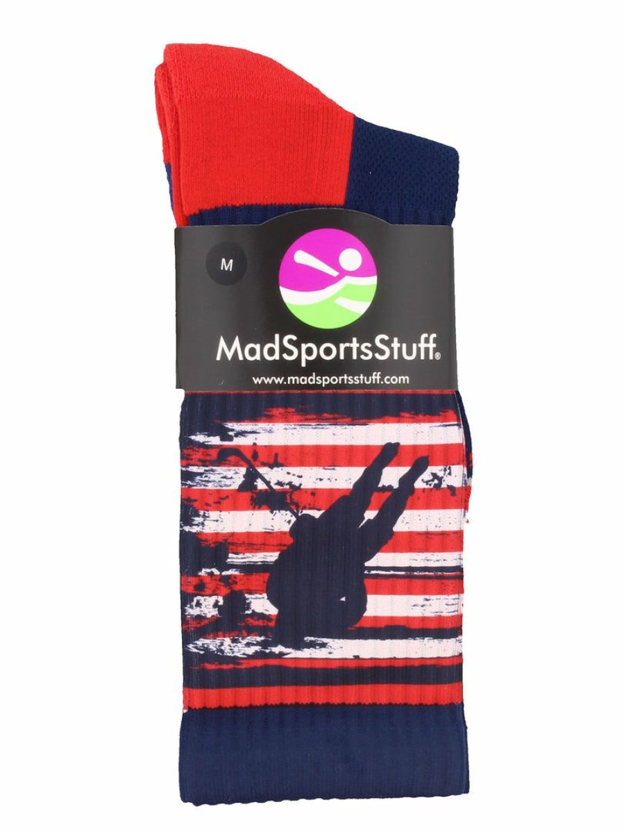 Ncaa Socks * | Top 10 Madsportsstuff Usa Hockey Socks Crew Length For Boys Or Men, Hockey Gift Navy/Red/White