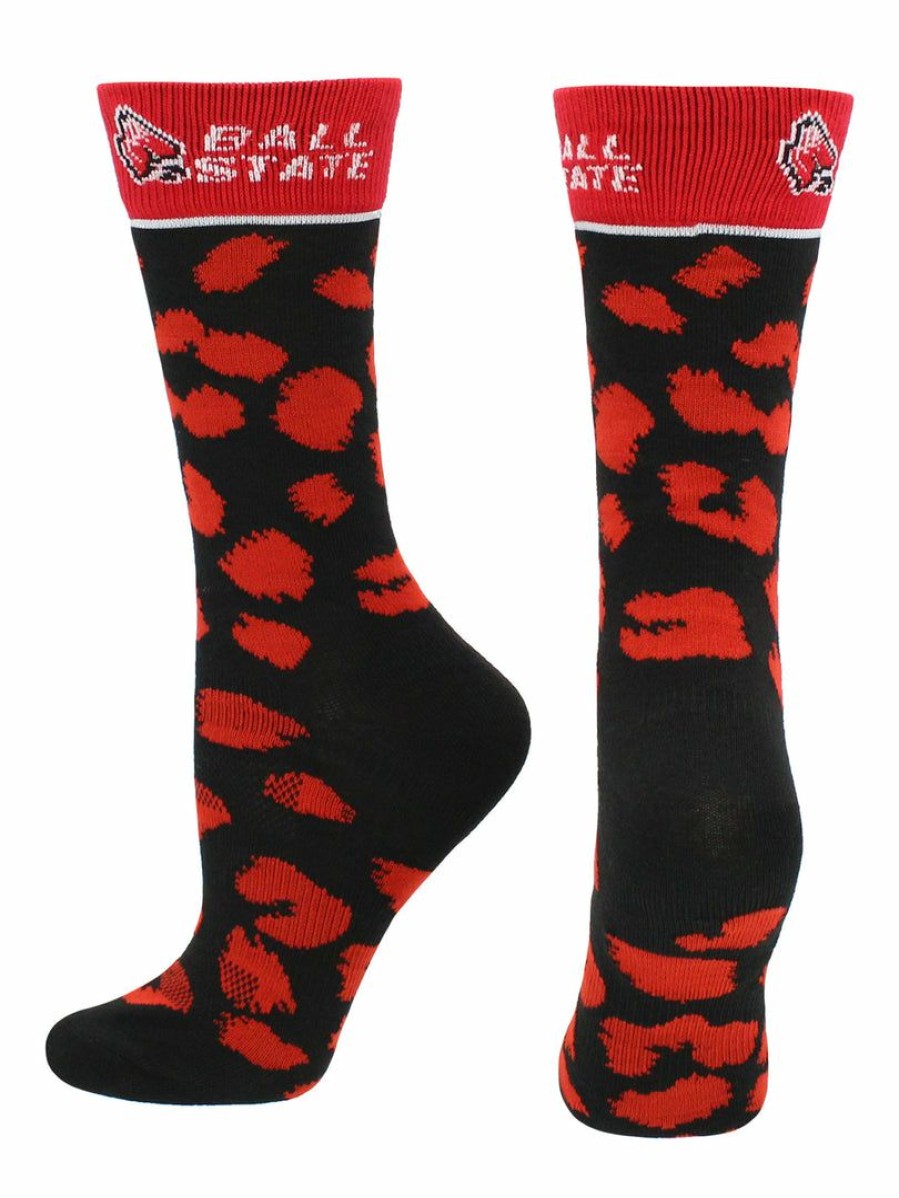 Ncaa Socks * | Wholesale Tck Ball State Cardinals Socks Womens Savage Crew Socks Cardinal/Black