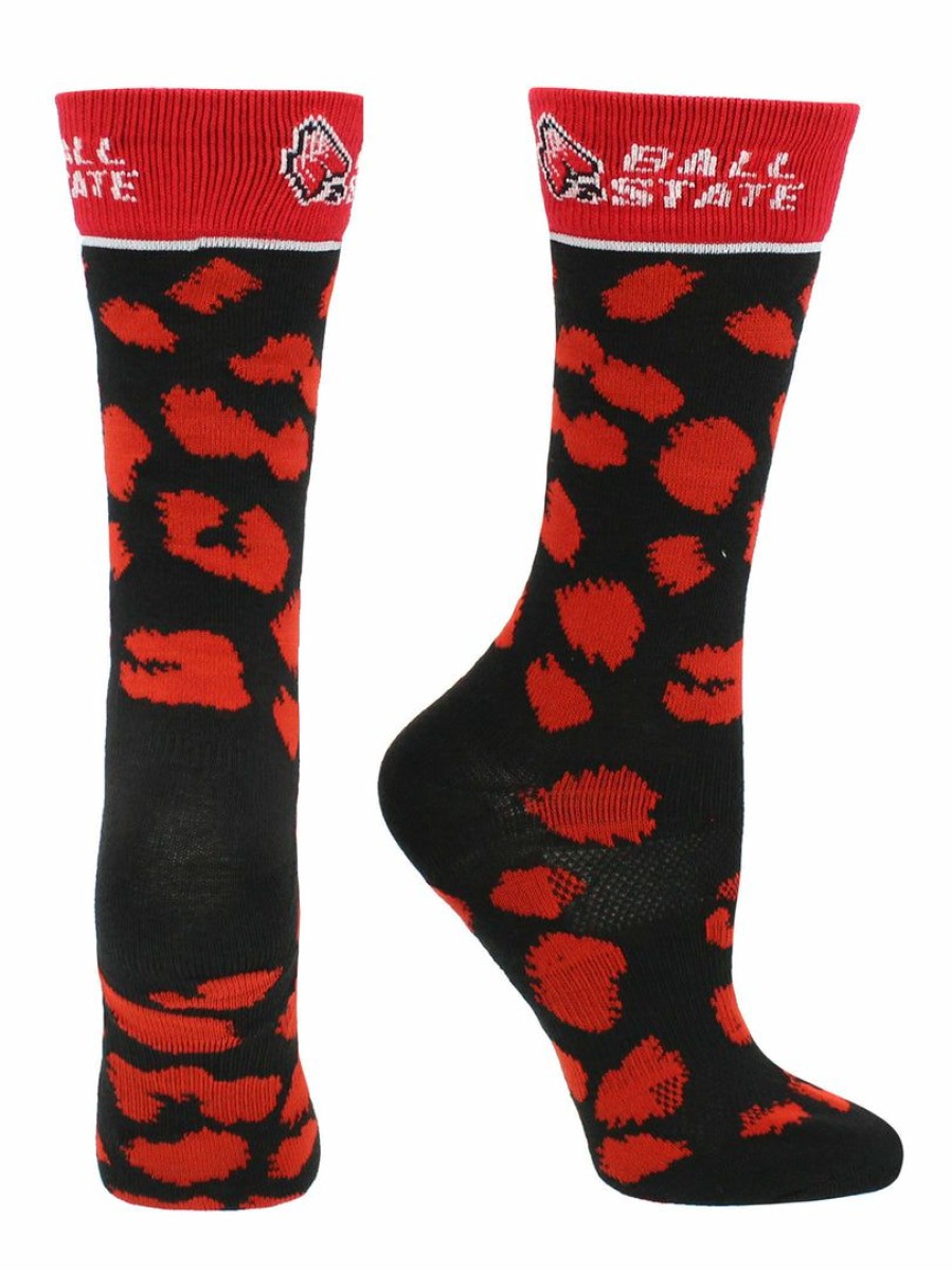 Ncaa Socks * | Wholesale Tck Ball State Cardinals Socks Womens Savage Crew Socks Cardinal/Black