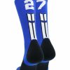 Ncaa Socks * | Flash Sale Madsportsstuff Volleyball Socks Royal Player Id Custom Number Crew Socks For Basketball Lacrosse Volleyball Boys And Girls