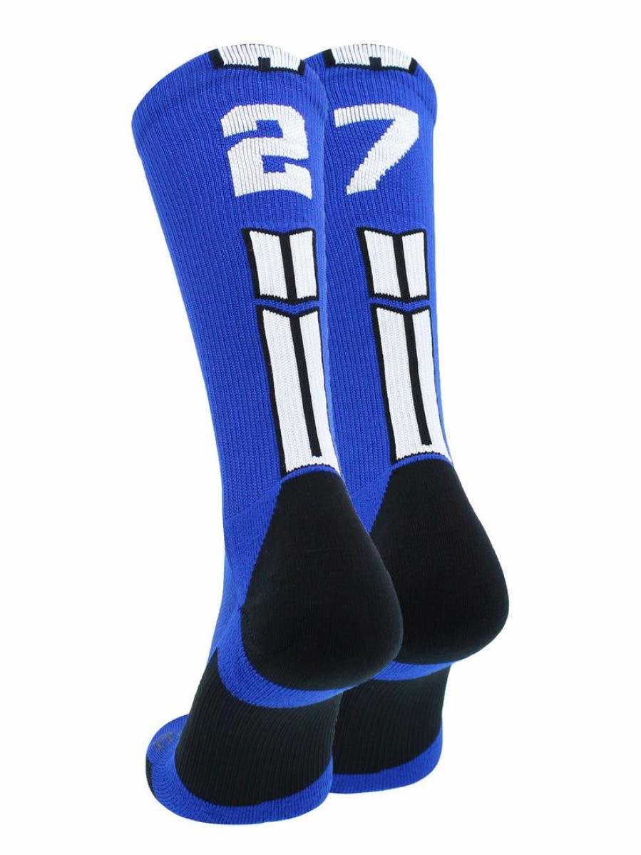 Ncaa Socks * | Flash Sale Madsportsstuff Volleyball Socks Royal Player Id Custom Number Crew Socks For Basketball Lacrosse Volleyball Boys And Girls