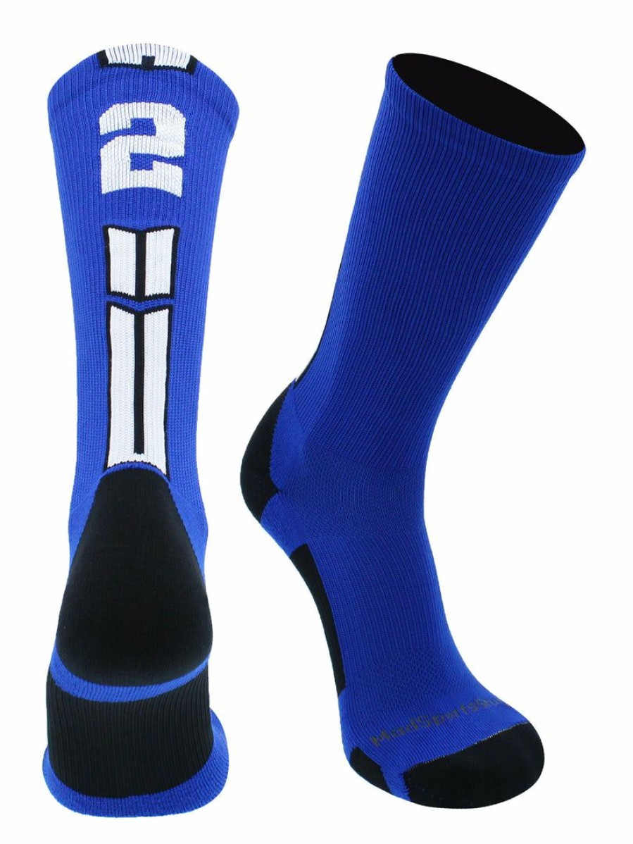 Ncaa Socks * | Flash Sale Madsportsstuff Volleyball Socks Royal Player Id Custom Number Crew Socks For Basketball Lacrosse Volleyball Boys And Girls