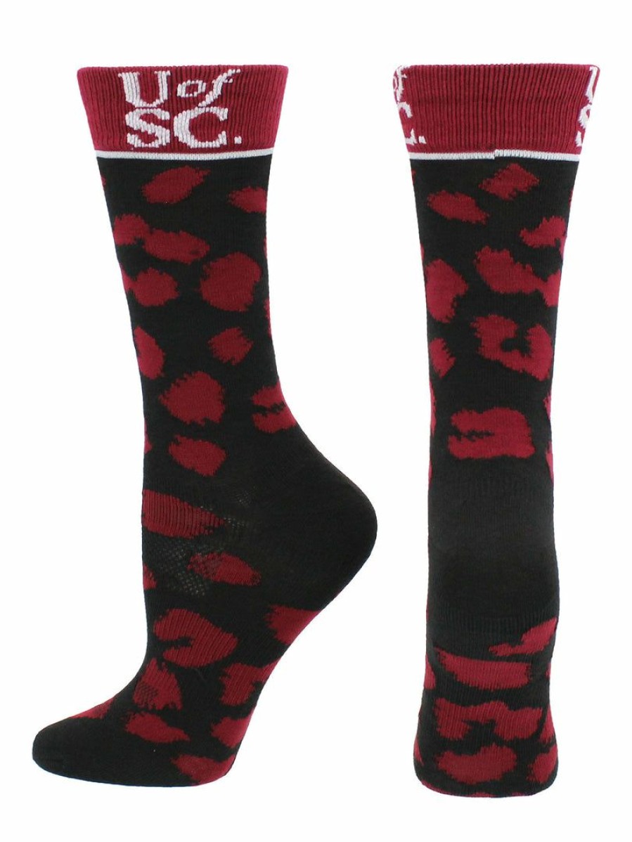 Ncaa Socks * | Cheap Tck All Schools South Carolina Gamecocks Socks Womens Savage Crew Socks Black/Garnet