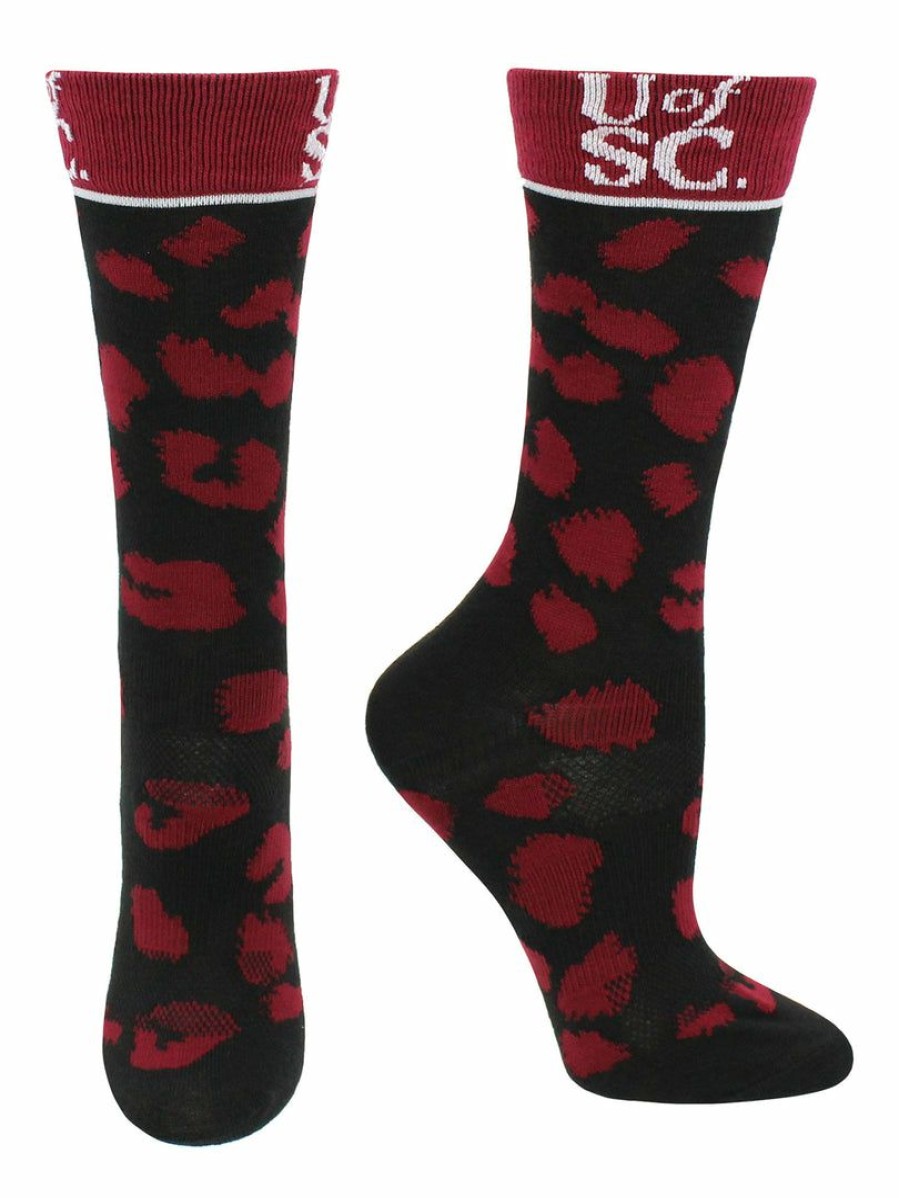 Ncaa Socks * | Cheap Tck All Schools South Carolina Gamecocks Socks Womens Savage Crew Socks Black/Garnet