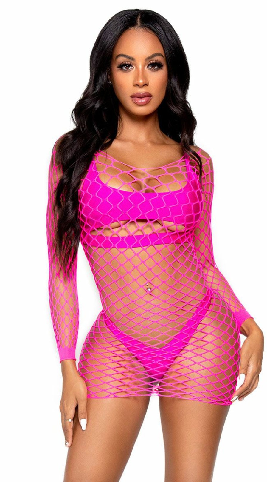 Lingerie * | Leg Avenue Long Sleeve Fence Net Mini Dress