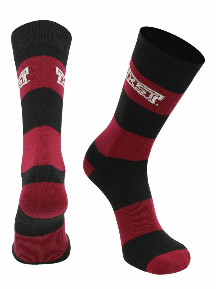 Ncaa Socks * | Hot Sale Tck All Schools Texas State Bobcats Socks Game Day Striped Crew Socks Maroon/Black