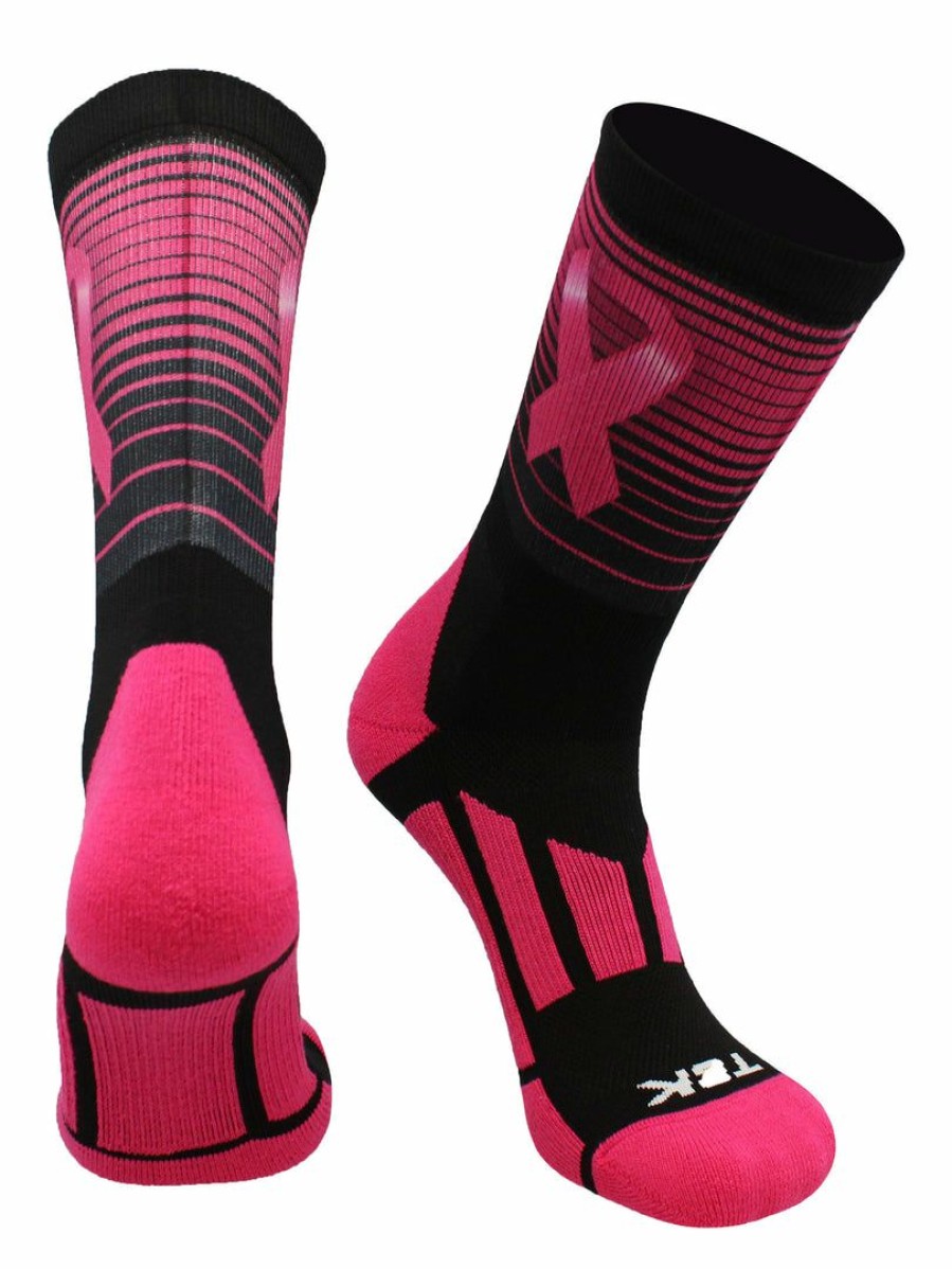 Ncaa Socks * | Top 10 Tck Stripes Breast Cancer Awareness Sublimated Crew Socks Black/Hot Pink