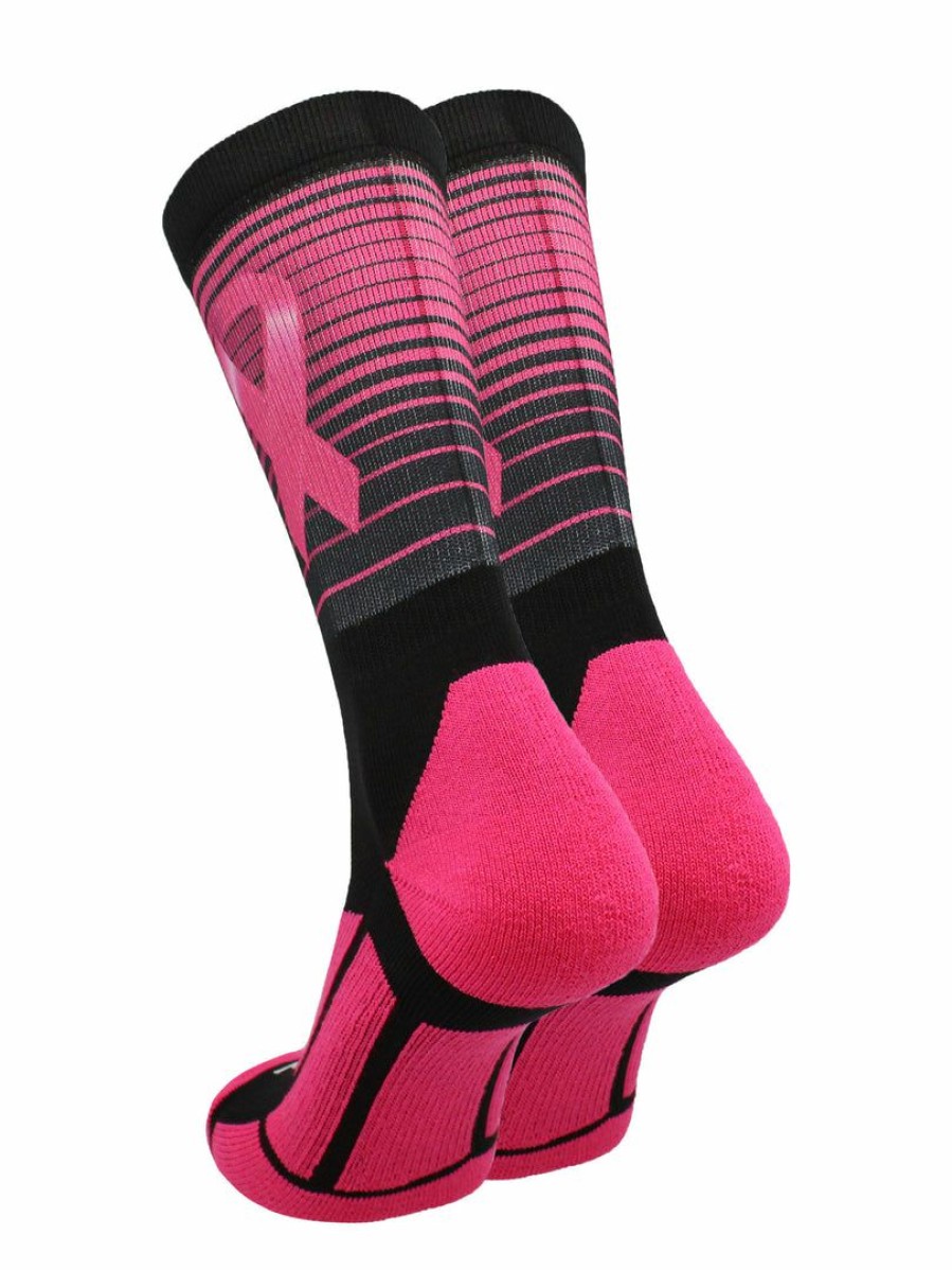 Ncaa Socks * | Top 10 Tck Stripes Breast Cancer Awareness Sublimated Crew Socks Black/Hot Pink