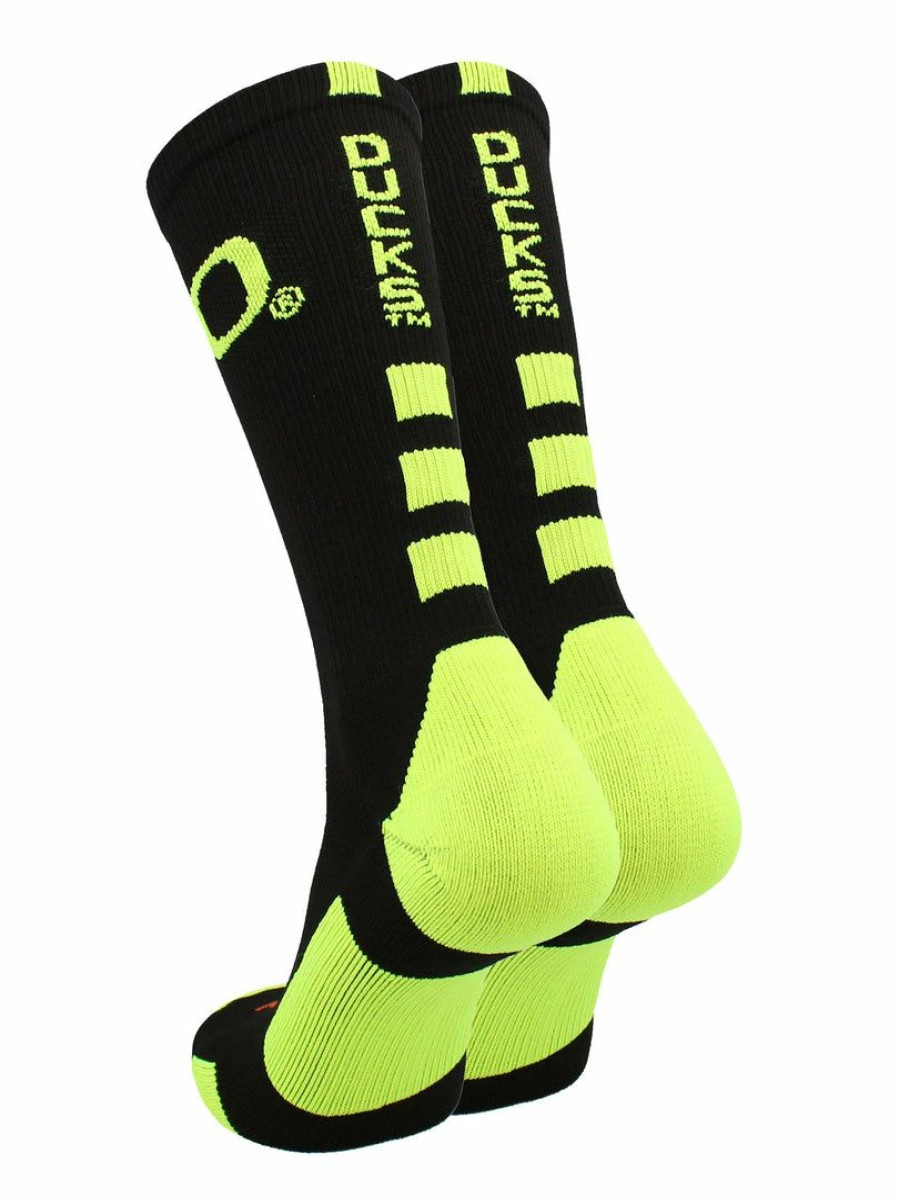 Ncaa Socks * | Cheap Tck All Schools Ncaa Oregon Ducks Socks Baseline Crew Black/Neon Yellow