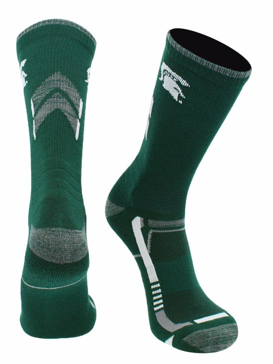 Ncaa Socks * | Outlet Tck All Schools Michigan State Spartans Socks Michigan State University Spartans Champion Crew Socks Green/White