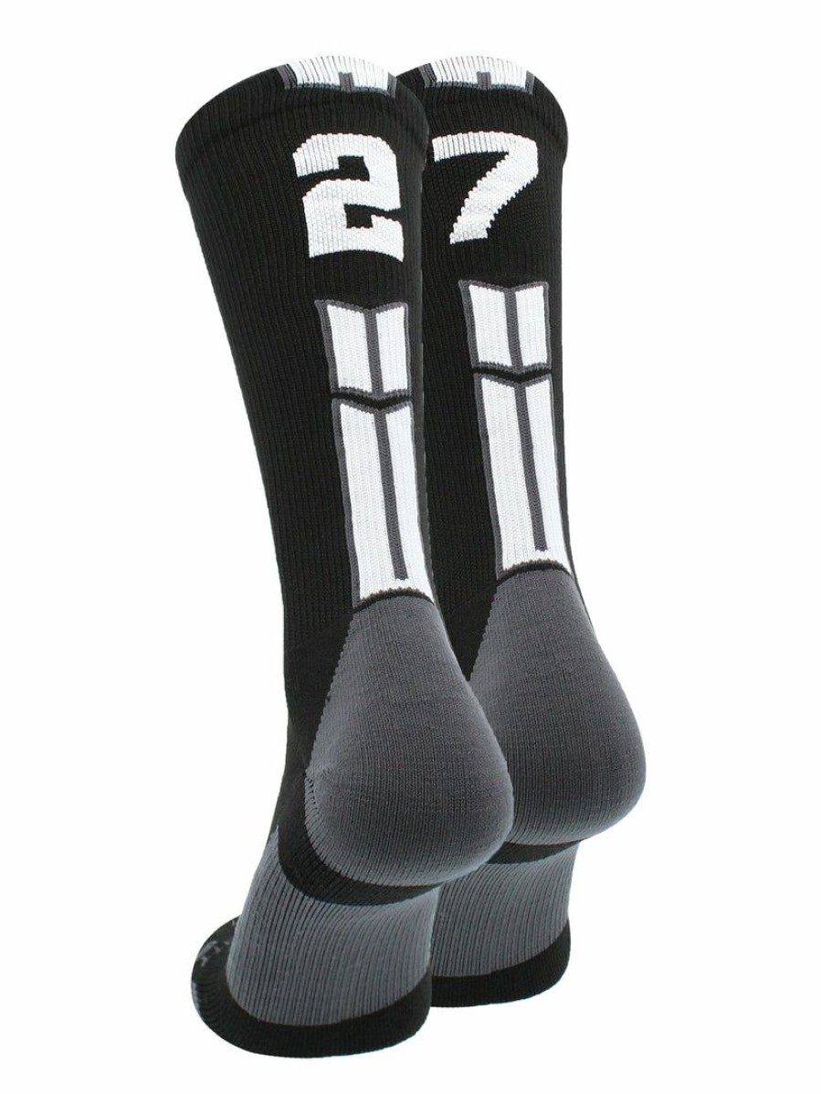 Ncaa Socks * | Best Sale Madsportsstuff Black Player Id Custom Number Crew Socks For Basketball Lacrosse Volleyball Boys And Girls Volleyball Socks