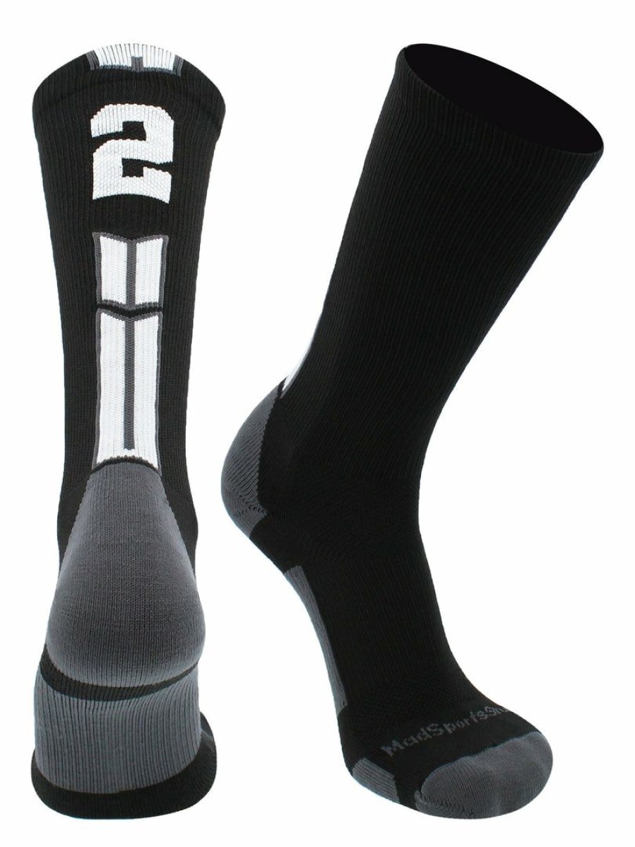 Ncaa Socks * | Best Sale Madsportsstuff Black Player Id Custom Number Crew Socks For Basketball Lacrosse Volleyball Boys And Girls Volleyball Socks